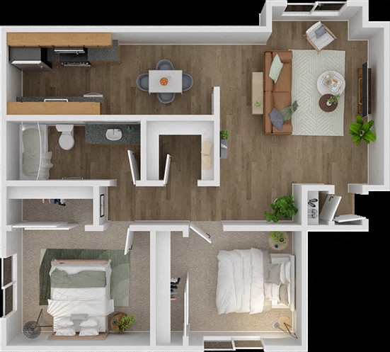 Floor plan for 2 beds, 1 bath, 800 sqft